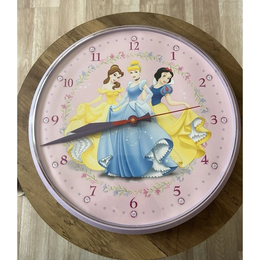 Disney Princesses Wall Clock Belle Cinderella Snow White Pink Face
